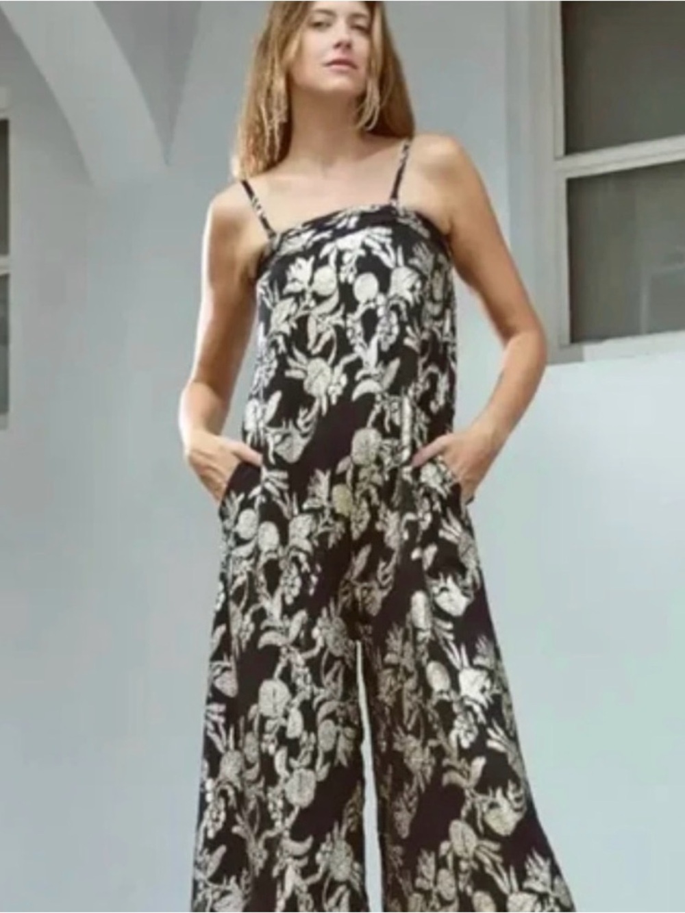Angie Black Floral Wide-Leg Jumpsuit